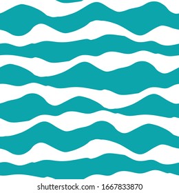 Wavy line seamless vector pattern background. Striped linear irregular horizontal ocean waves backdrop. Simple modernist wide stripe design. All over print for marine, beach vacation concept