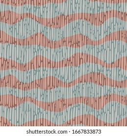 Wavy line seamless vector pattern background. Horizontal linear geometric brown stripe backdrop with grey wicker texture. Minimal irregular abstract textile illustration. Modernist all over print