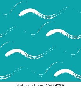 Wavy line seamless vector pattern background. Hand drawn coarse brush stroke horizontal ocean wave backdrop. Abstract marine geometric stripe all over print. For nautical, water, sea concept.