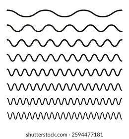 Wavy line set. Abstract curved pattern. Geometric wave shape. Black vector element.