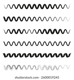 Wavy line set. Black and white. Repeating abstract waves. Decorative striped pattern.