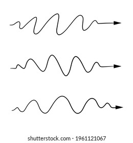 Wavy line. Set of curved and sinuous arrows of different shapes. Sketch doodle illustration