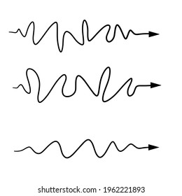 Wavy line. Set of curved and sinuous arrows of different shapes. Sketch doodle illustration