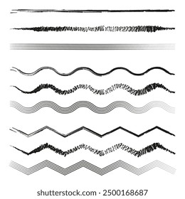 Wavy line set. Hand-drawn vector lines. Abstract zigzag patterns. Black sketchy designs.