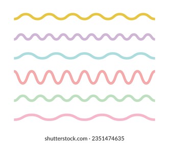 Wavy line set in white background. Simple childish outline design element.