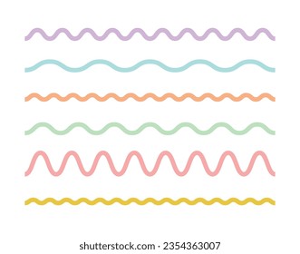 Wavy line set in white background. Simple grunge color outline design element.