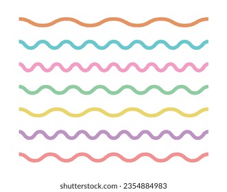 Wavy line set in white background. Simple color outline design element.