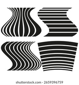 Wavy line shapes. Abstract stripe pattern. Distorted form Vector. Optical illusion illustration. EPS 10.