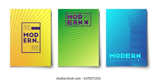 Wavy line vector minimal halftone gradient covers set . abstract design mockup. 