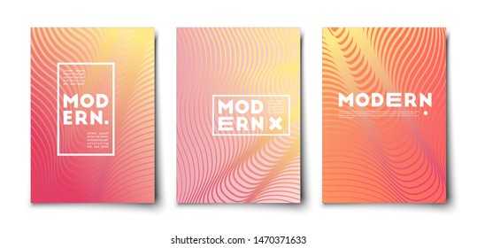 Wavy line vector minimal halftone gradient covers set . abstract design mockup. 