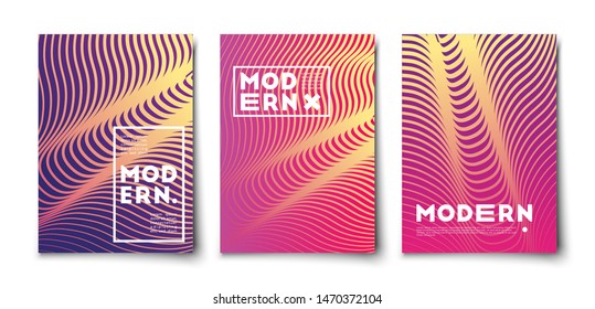 Wavy line vector minimal halftone gradient covers set . abstract design mockup. 