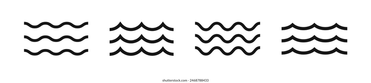 Juego de Vectores de línea ondulada. Ondas azules en remolino. Líneas onduladas que fluyen.
