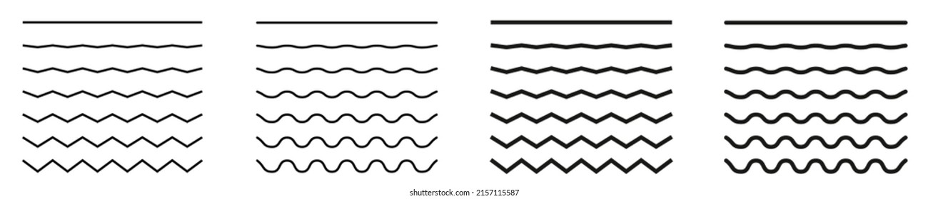 Wavy line and wavy zigzag lines. Isolated on a white background. Vector illustration