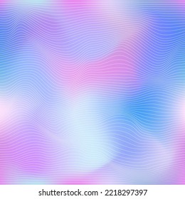 Wavy linear abstract seamless texture. Magenta, blue, pink relief background with optical illusion of distortion. Colored rainbow illustration. Vector graphic design.