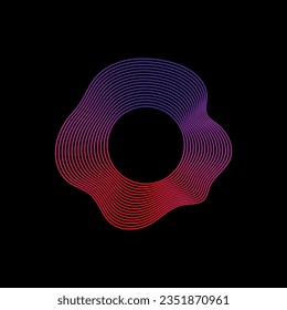 Onda de sonido abstracta lineal ondulada. Onda de sonido de música neón redonda para ecualizador. Curva de onda sonora radial con partículas de luz. Clipart de líneas de sonido de radiofrecuencia coloridas. Ilustración vectorial.