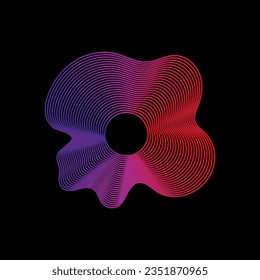 Wavy linear abstract sound wave. Neon round music sound wave for equalizer. Radial sound wave curve with light particles. Clipart of colorful radio frequency sound lines. Vector illustration.