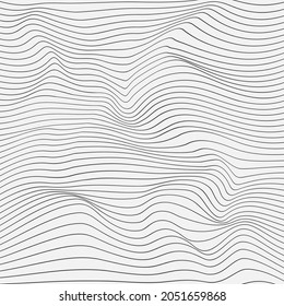 Wavy linear abstract texture. Relief black and white background with optical illusion of distortion. Vector graphic design.