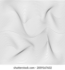 Wavy linear abstract texture. Relief black and white background with optical illusion of distortion. Vector graphic design.