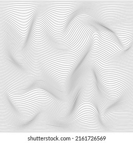 Wavy linear abstract texture. Relief black and white background with optical illusion of distortion. Vector graphic design.