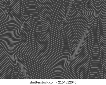 Wavy linear abstract texture. Relief black and white background with optical illusion of distortion. Vector graphic design.