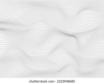 Wavy linear abstract texture. Relief black and white background with optical illusion of distortion. Vector graphic design.
