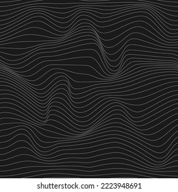 Wavy linear abstract texture. Relief black and white background with optical illusion of distortion. Vector graphic design.