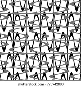 Wavy linear pattern, curve, mesh, weave, seamless vector background.