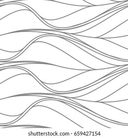 Wavy linear pattern, leaves, seamless vector background.