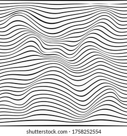 Wavy linear texture. Abstract background of a surface with optical illusion of distortion. Relief background with optical distortion illusion. Vector graphic.