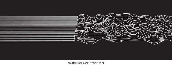 Wavy lined signal moving and increasing from left to right. Abstract vector illustration.