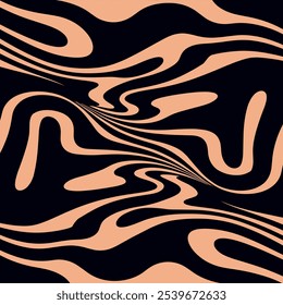 wavy lines abstract background. Trendy psychedelic retro style backdrop. Waves, swirl and twirl pattern. Twisted distorted vector texture.