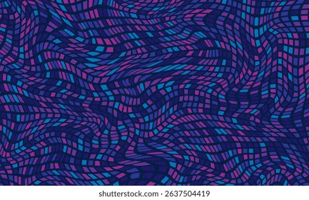 Wavy lines abstract background. Trendy psychedelic retro style backdrop. Waves, swirl and twirl pattern. Twisted distorted vector texture. Y2k aesthetic design. Abstract spotted deform background