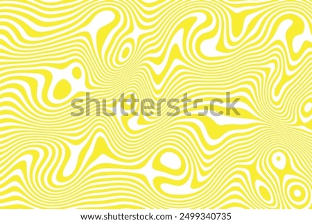 Wavy lines abstract background. Yellow liquid curves. Marble texture. Camouflage print. Groovy pattern. Surreal wallpaper with curvy black and white stripes. Vector flat illustration.