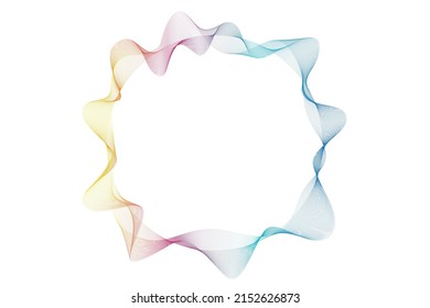 Wavy lines of abstract circles like colorful rainbows flowing on a white background for technology, music, science and the digital world