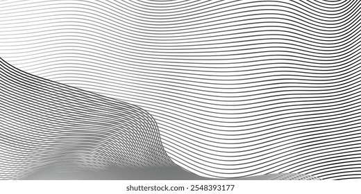 Wavy  lines background. Black and white wavy stripes background. Intricate Line Pattern. Monochrome dynamic surface with effect of optical illusion. EPS Vector.