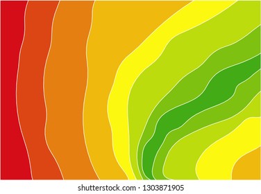 Wavy lines background with red to green color layout. The background image of wavy lines with the layout of colors from red to green. Background of wavy lines with a bright multi-colored palette