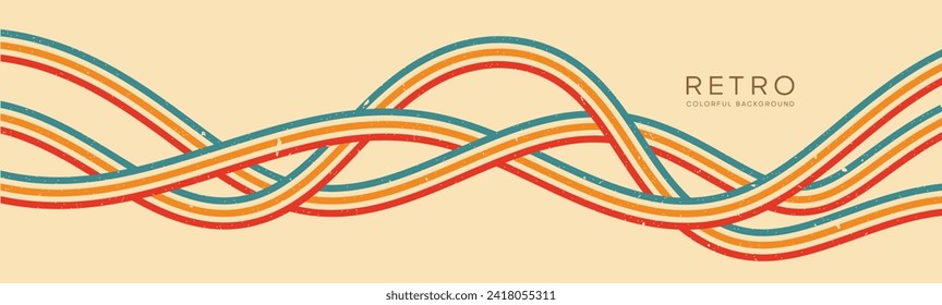 Wavy Linien Hintergrund in Retro Groovy Stil. Vektordateien eignen sich für Bildschirmhintergründe, Autobögen und Textilien	