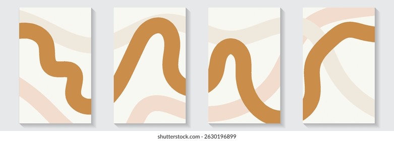 Wavy lines background in vertical. Brown wavy lines with noise texture. Hand-drawn, abstract wave, art, organic shape, retro, modern, minimal, soft brown concept for poster, backdrop, cover, wallpaper