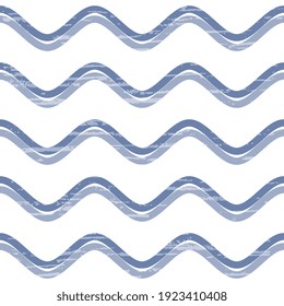 Wavy lines blue and light blue with old vintage texture on white background. Geometric background. Seamless patterns trendy illustration for hoop, fabric.