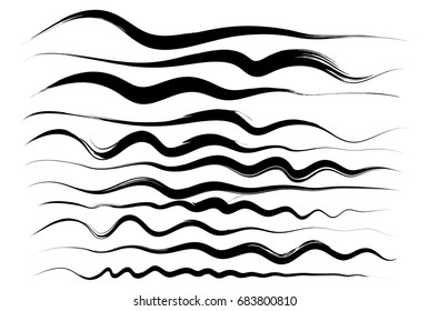 Wavy lines, brush drawing. Vector brushes. Hand-drawn brushstrokes