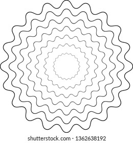 Wavy Lines in Circle Form . Vector Illustration .Technology zigzag round Logo . Circular Design element for patterns , backgrounds , brochures, posters . Abstract concentric stripes Geometric shape .