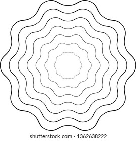 Wavy Lines in Circle Form . Vector Illustration .Technology zigzag round Logo . Circular Design element for patterns , backgrounds , brochures, posters . Abstract concentric stripes Geometric shape .