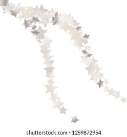 Wavy lines from colorful random stars. Isolated gradient stellar elements. Pearl nacre glitter. Metallic Shiny Stars. Holiday celebration luminous glossy vector template for decoration