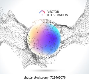 Wavy lines and colorful sphere, abstract backgrounds.