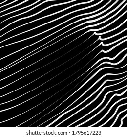 wavy lines compostition. Black and white hand drawn illustration. Icon sign for print and labelling.