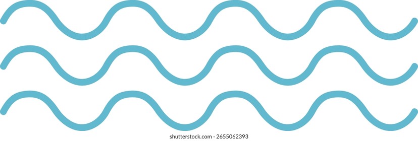 Wavy lines create a seamless pattern with a fluid motion style. Curved shapes form a rhythmic sequence evoking ocean waves. Cartoon vector illustration.