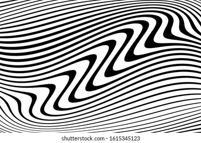 Wavy lines for digital wallpaper design. Fantasy style. Abstract motion light effect. B&W wallpaper vector. Technology background. Psychedelic pattern. Cover design template. Abstract digital wave.