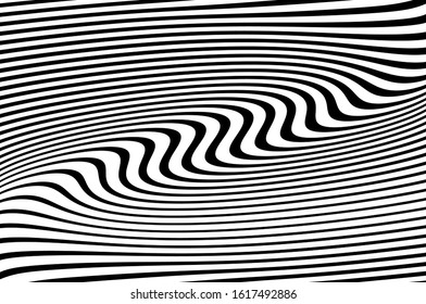 Wavy lines for digital wallpaper design. Fantasy style. Abstract motion light effect. B&W wallpaper vector. Technology background. Psychedelic pattern. Cover design template. Abstract digital wave.