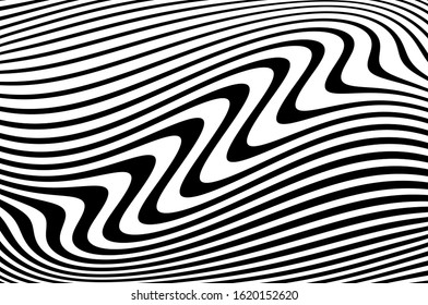 Wavy lines for digital wallpaper design. Fantasy style. Abstract motion light effect. B&W wallpaper vector. Technology background. Psychedelic pattern. Cover design template. Abstract digital wave.