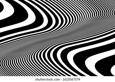 Wavy lines for digital wallpaper design. Fantasy style. Abstract motion light effect. B&W wallpaper vector. Technology background. Psychedelic pattern. Cover design template. Abstract digital wave.